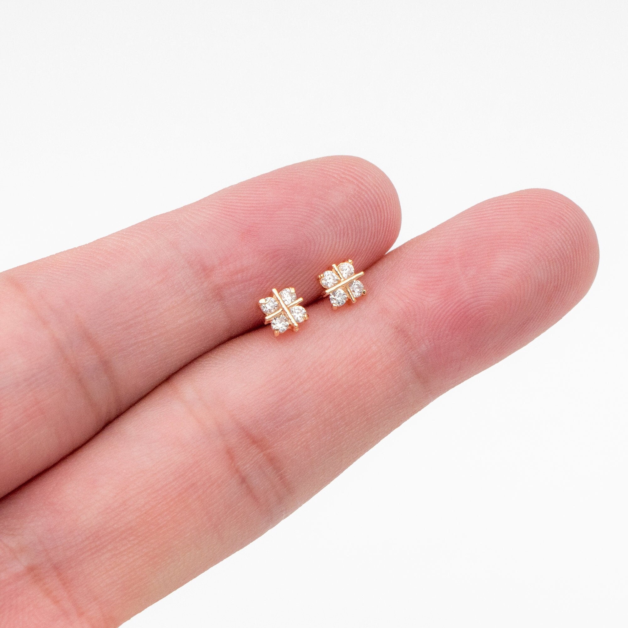 10pcs CZ Pave Square Earring Posts 5mm, Real Gold Plated Brass, Geometric Earring Studs (#GB-4002)